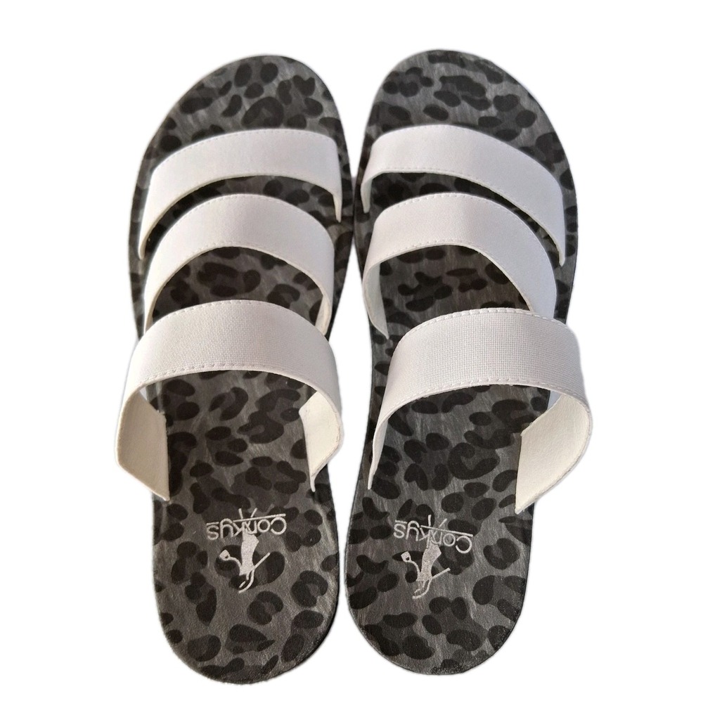 Corkys White Dafne Sandals Womens Sz 10 Casual Strappy Black Gray Leopard Shoes‎